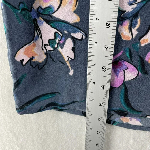 Halogen Blouse Women's Sz S Blue Purple Floral Ruffle Flutter Sleeves Sheer - Picture 4 of 11